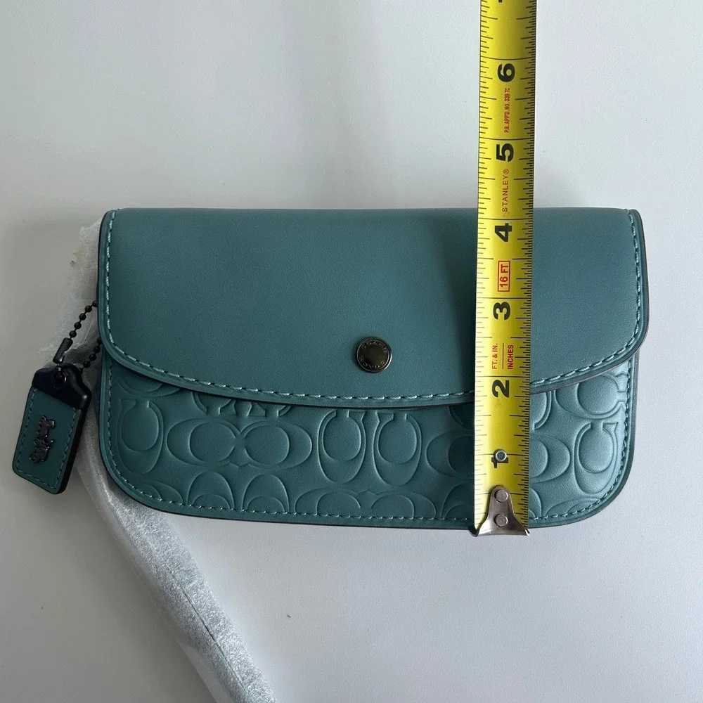Coach Signature Leather Clutch Dark Turquoise Blue Wristlet NEW